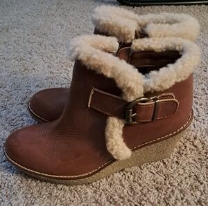 Sam Edelman Brown Leather Shearling-Lined Women's Boots Size 7.5 Wedge Heel
